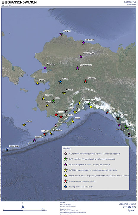 Map of PFAS locations in Alaska as of Sepetember 2023