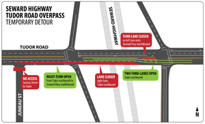 Seward Highway Tudor Road Overpass Temporary Detour Map