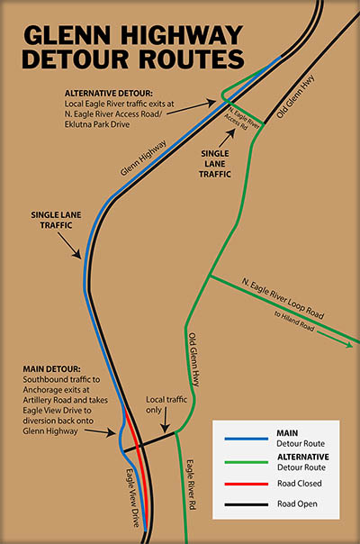 Click for larger image of Glenn Highway Detour Map