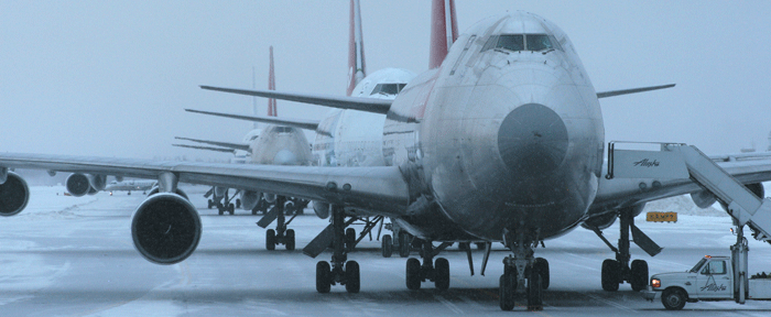 Photo: a line of diverted flights
