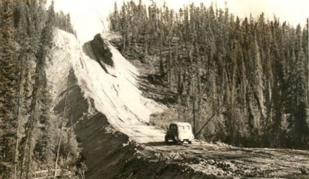 steep grade of early Alaska Highway
