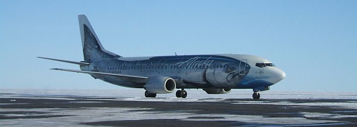 Alaska Airlines salmon plane at Barrow Airport