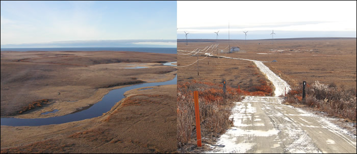 Left:  Sadie Creek, Right:Road leading to the KEA wind turbine farm