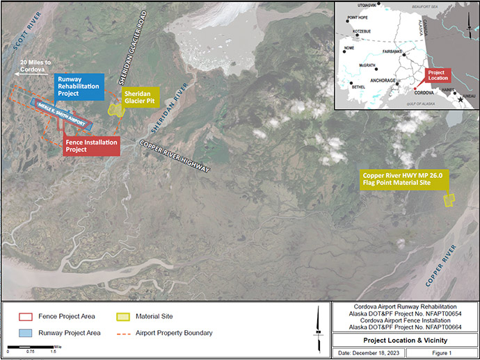 map showing the material sites and staging areas of the two projects