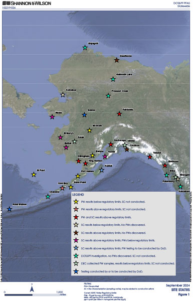 Map of PFAS locations in Alaska as of Sepetember 2024