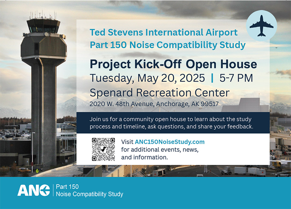 Flyer advertising the noise study open house on May 20th 2025