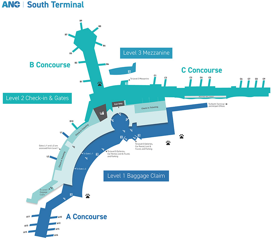 map of pet relief areas near the South Terminal