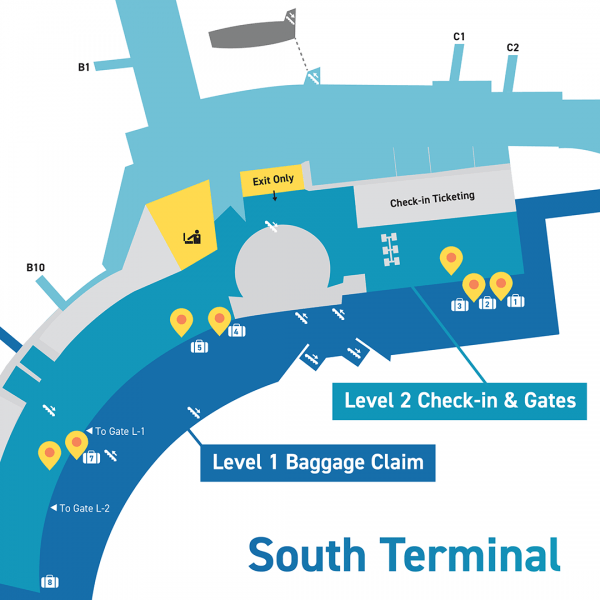 map of luggage cart locations