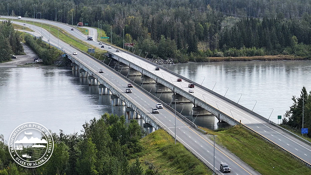 Photo: Aerial photo of the Knik River bridges