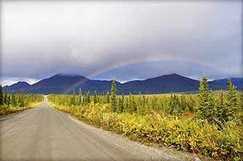 click to view larger photo of Rainbow over the Denali Highway