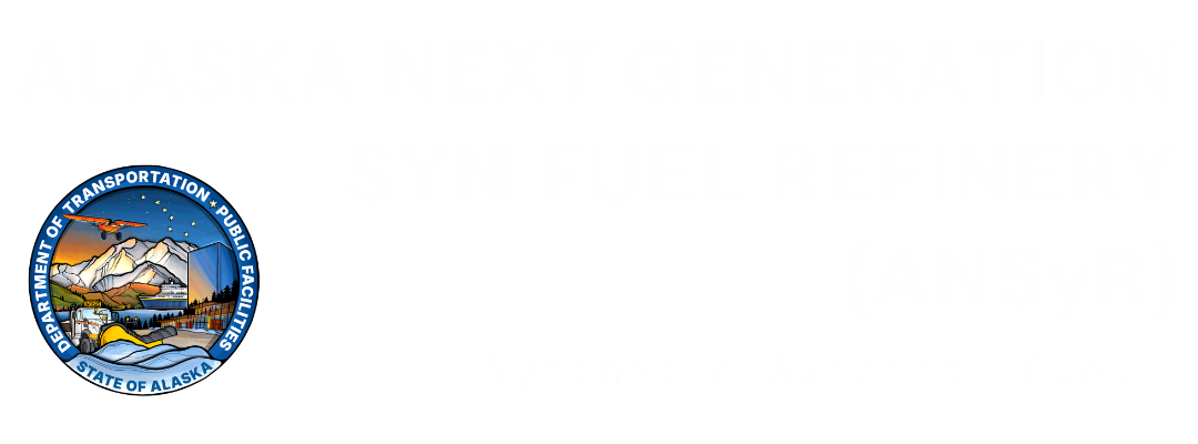 banner with the text Alaska Next Generation Syn Fuel Refinery (ANSyR) Synthetic Aviation Fuel