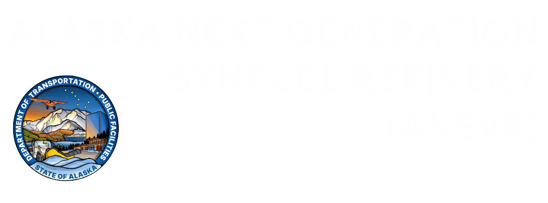 banner with the text Alaska Next Generation SynFuel Refinery (ANSyR) Synthetic Aviation Fuel