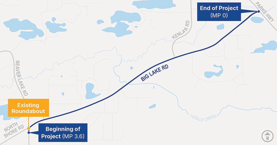 Map view of the project area section of Big Lake Road