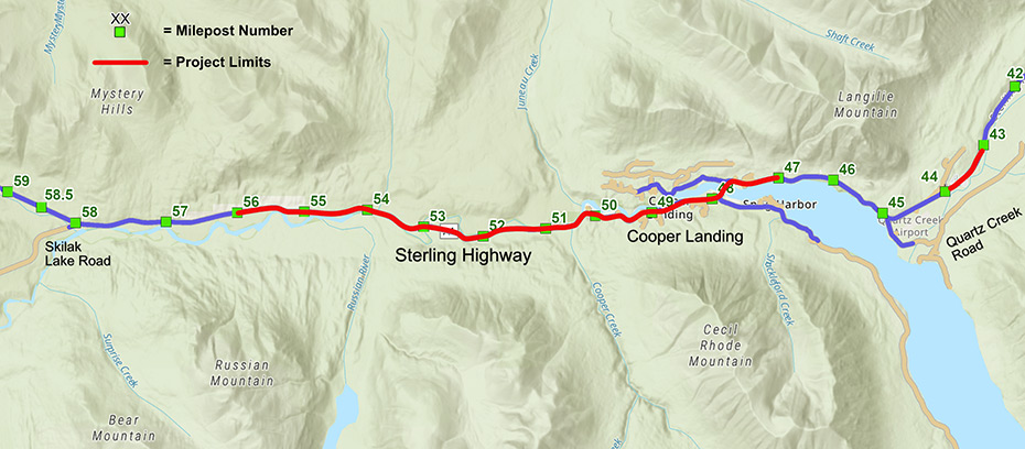 Sterling Hwy MP 43-56 Pavement Preservation project area map