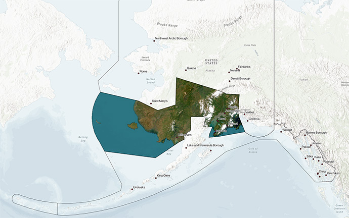 map of alaska with a central region area highlighted