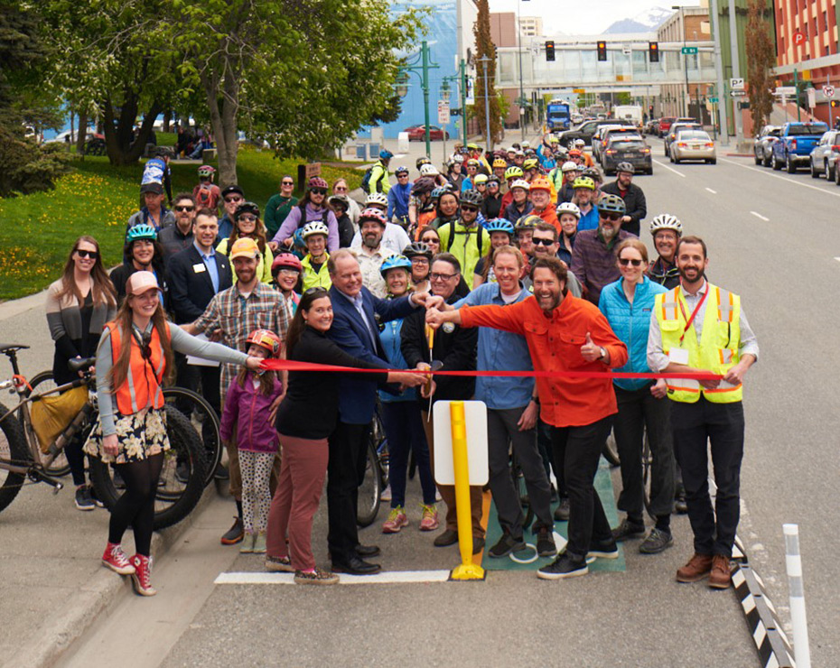 Ribbon Cutting Ceremony from the 2024 Anchorage Downtown Protected Bike Lane Pilot