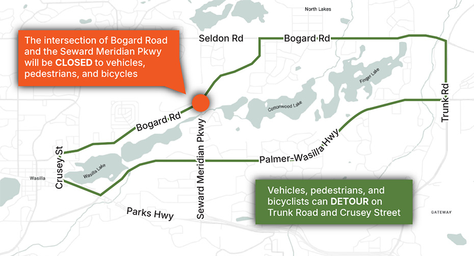 map showing areas of closure during specific dates