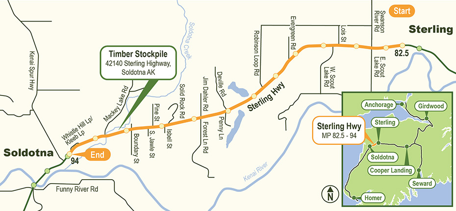 map of project area highlighting the wood stockpile