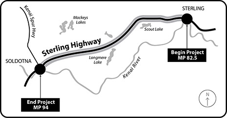 graphic representation of the start and end of the project along the Sterling Highway