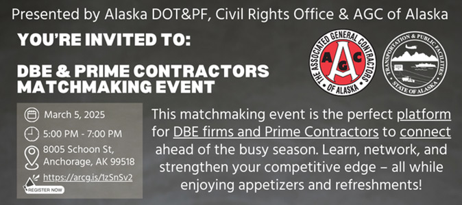 flyer that describes the March 5rd 2025 DBE and Prime Contractors matchmaking event