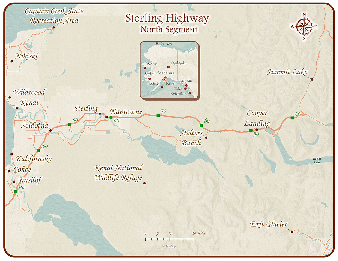 map of the north segment of the Sterling Highway