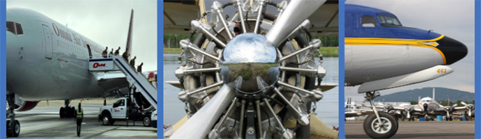 collage of aircraft and a prop engine