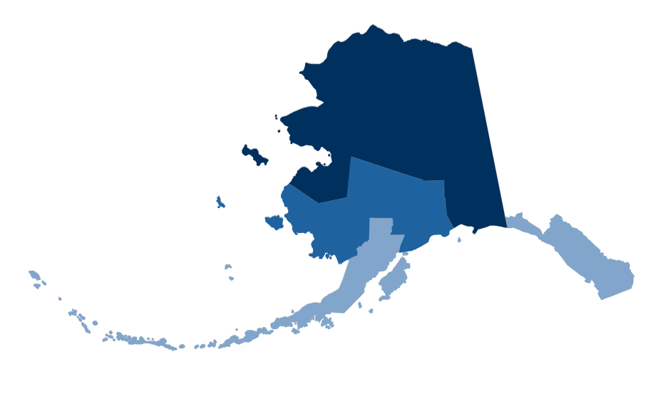 simple map of Alaska showing the three DOT&PF regions