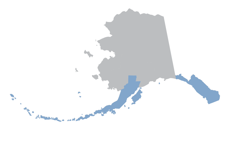 simple map of Alaska showing the Southcoast DOT&PF region