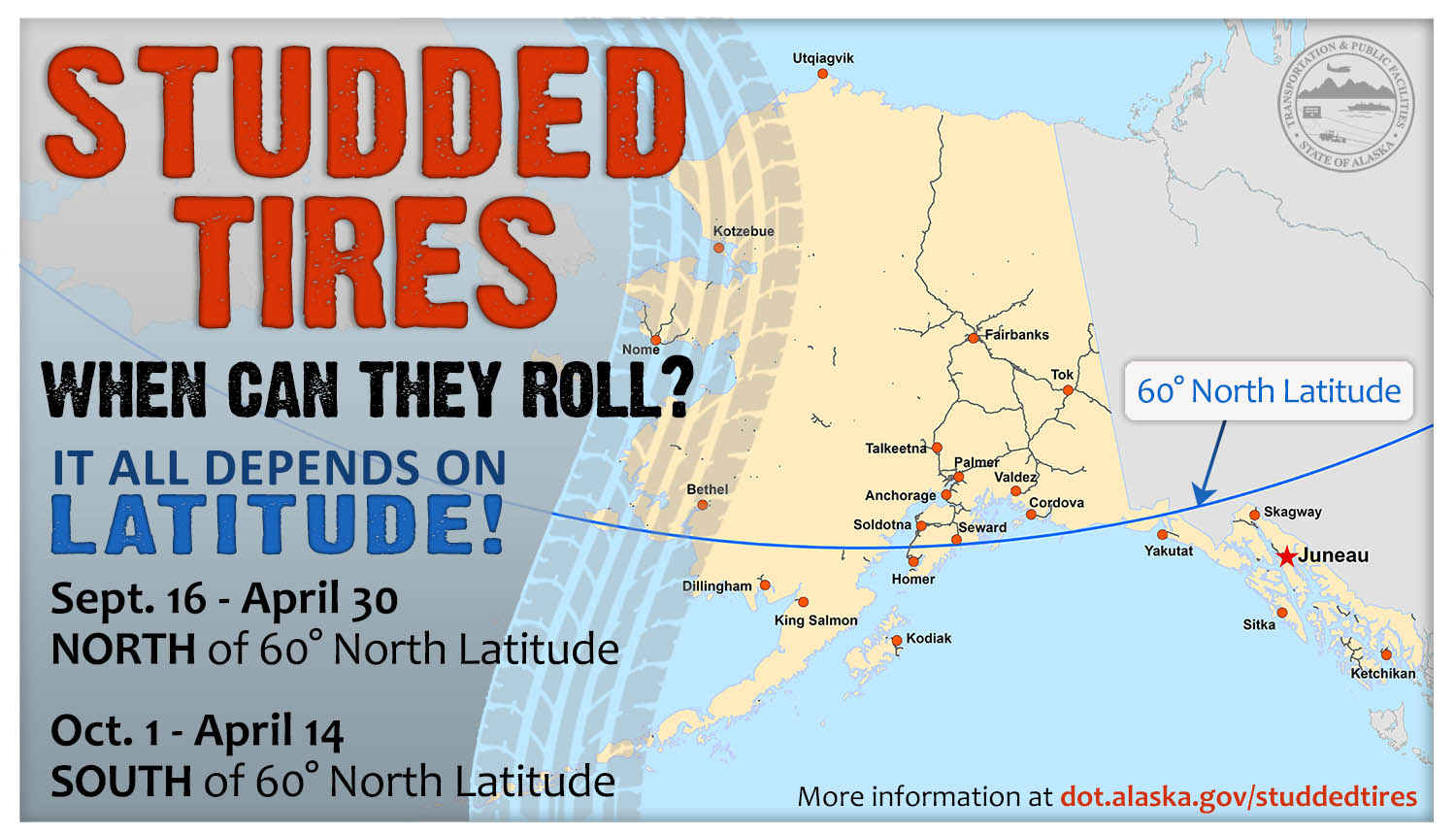 infographic about the time of year that studded tires can be used in Alaska