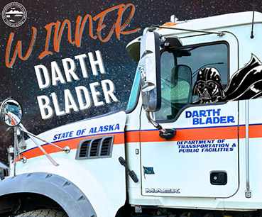image of a snowplow cab with the name Darth Blader on the door
