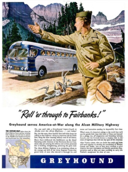 Advertisement for the first commercial Pleasure trip up the Alcan Highway in 1948
