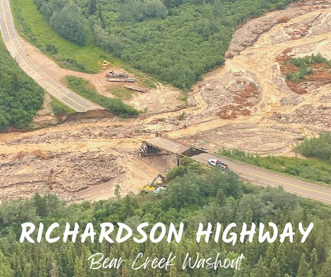Richardson Highway Washout Response overhead view and title