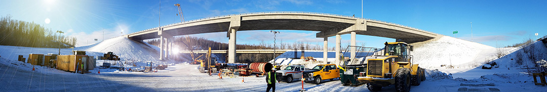 wide panoramic shot of a bridge under construction