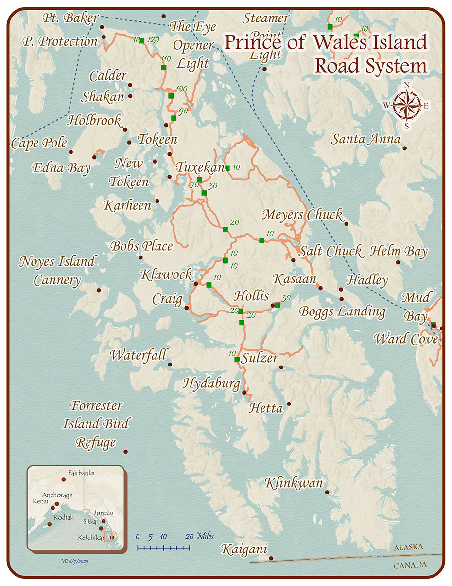 map of the Prince of Wales Island Road System