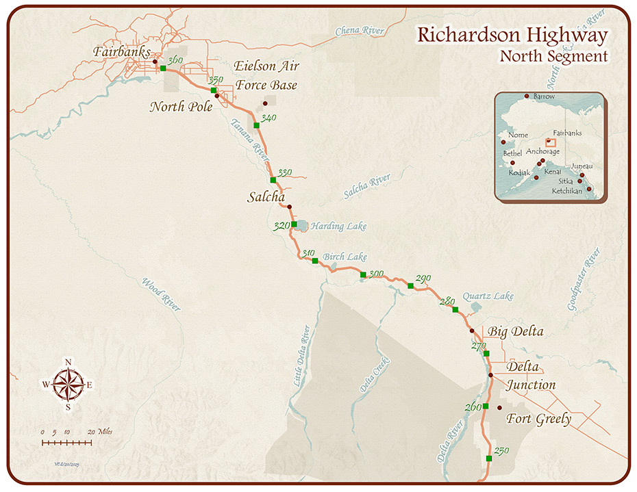 map of the Northern segment of the Richardson Highway