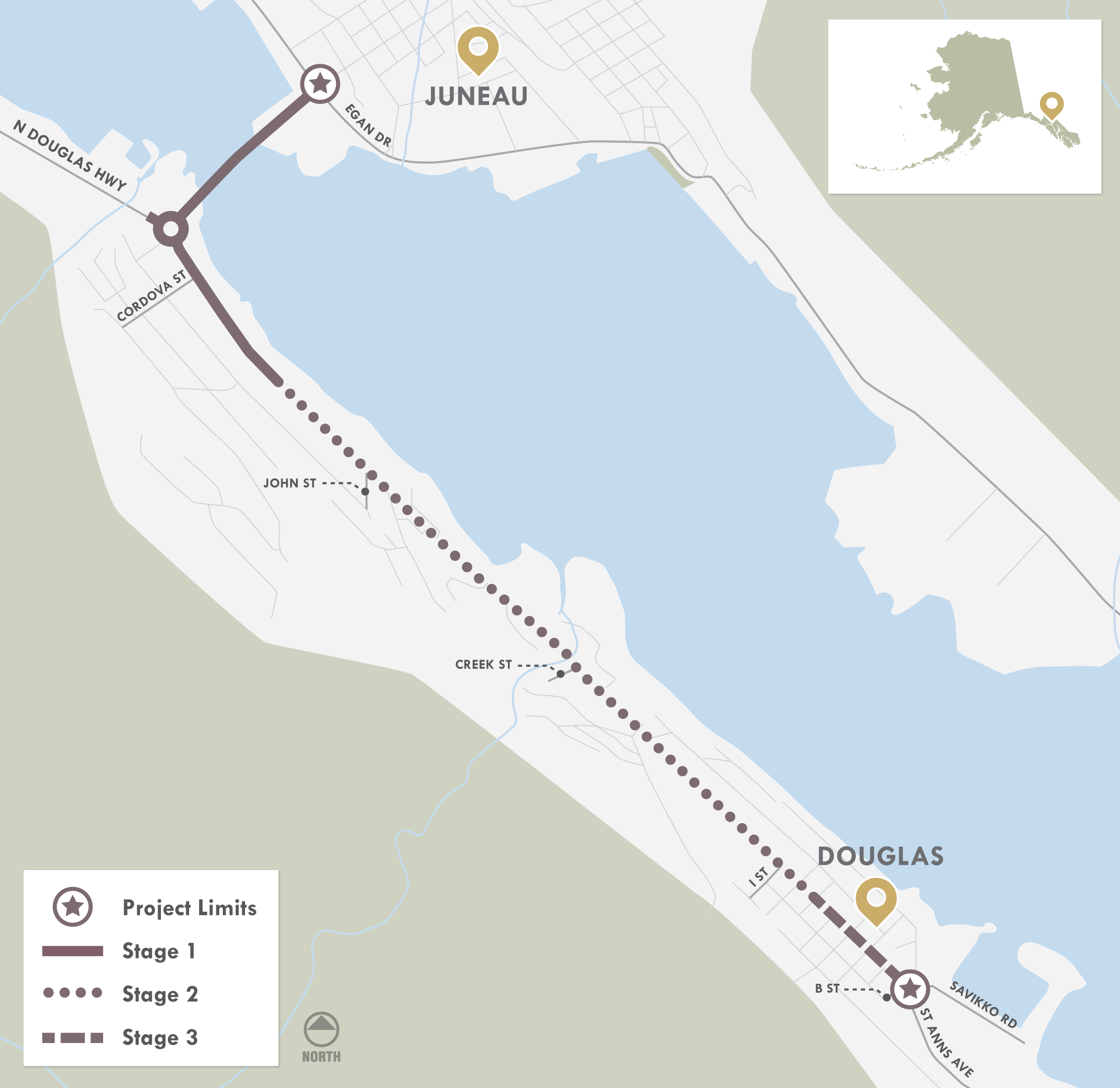 project map for the Douglas Highway resurface and repair project