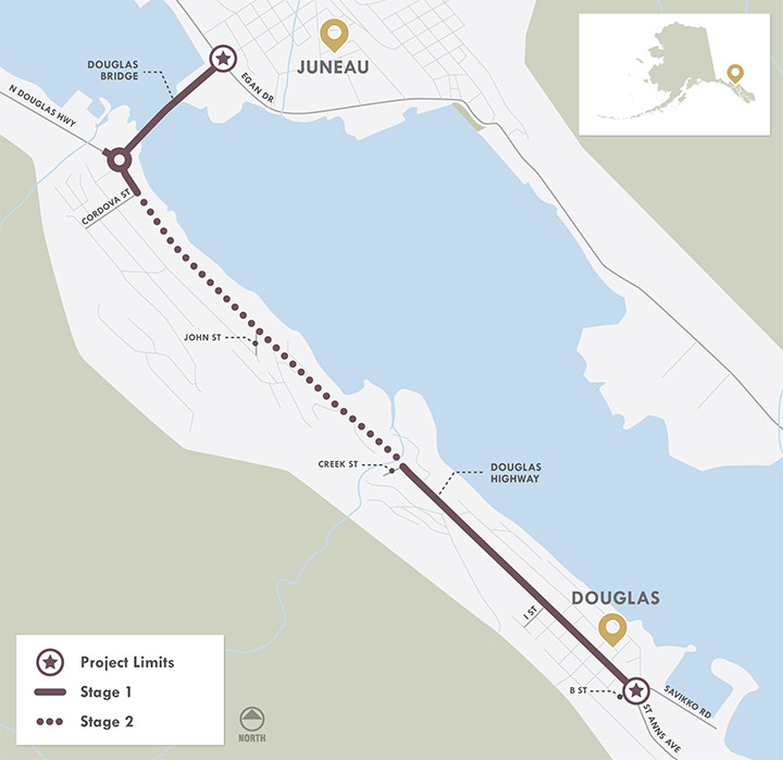 project map for the Douglas Highway resurface and repair project