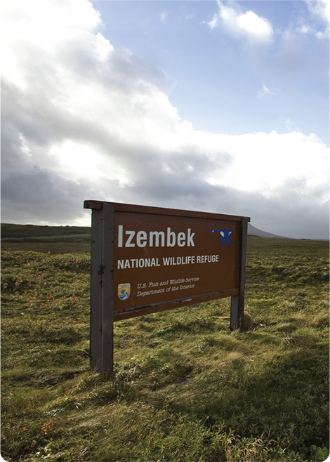 Federal signpost identifying Izembek National Wildlife Refuge
