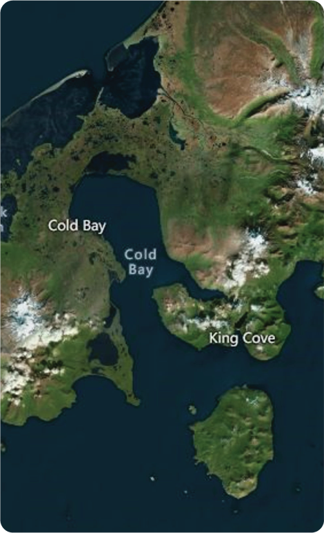 Satellite view of the project area of King Cove and Cold Bay