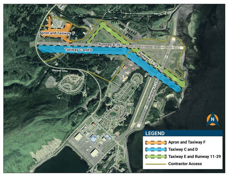 overhead image of Kodiak Airport with indications where the project is involved