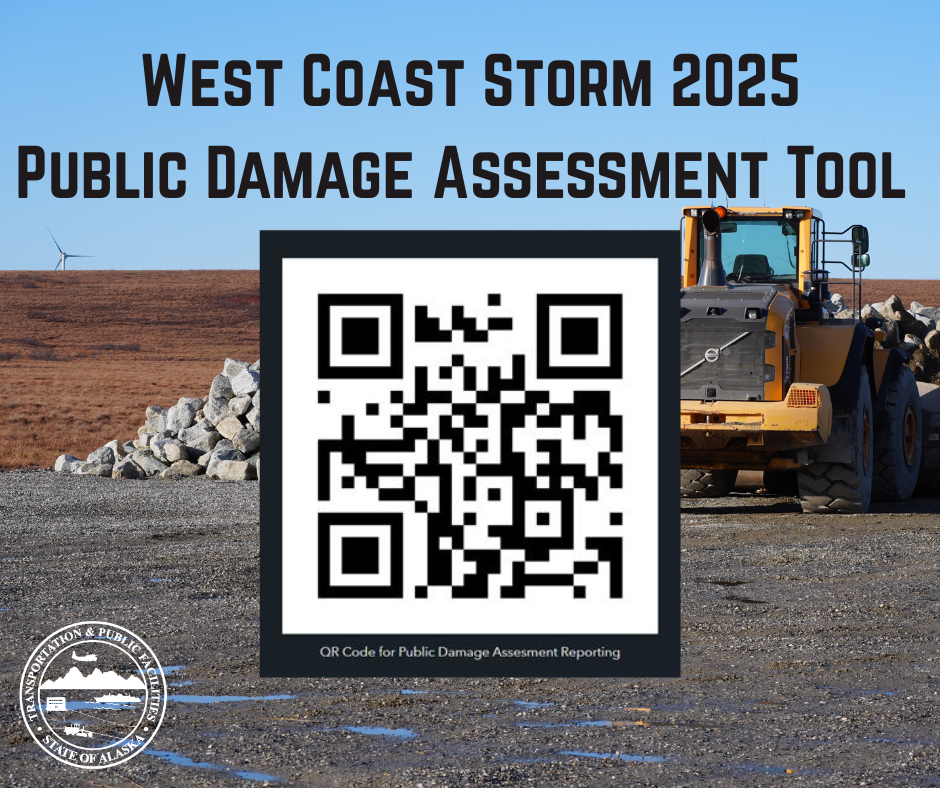 photo of heavy equipment and pile of rocks with QR code superimposed