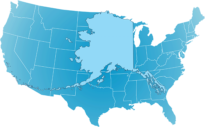 map of AK overlaid on a map of the contiguous United States