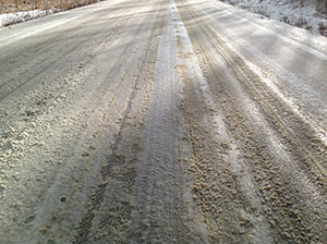 Salt brine on roadway