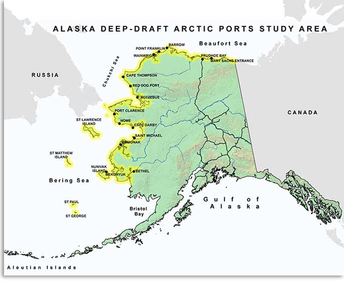 Port Study area Kuskokwim River north to Canadian border and including all the Bering Sea islands