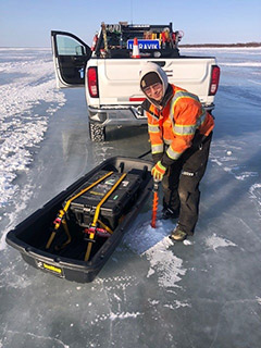 Napaimute Ice Road with DOT&PF employee and vehicle