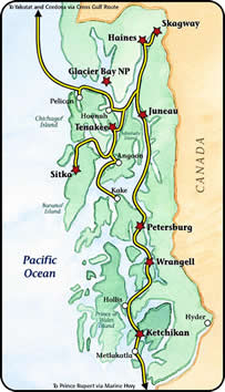 map of the Inside Passage ferry routes