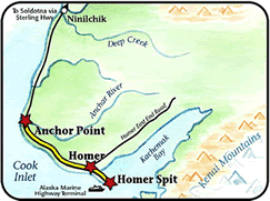 map of the Southern portion of the Sterling Highway