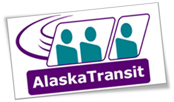Alaska Community Transit logo askew with drop shadow