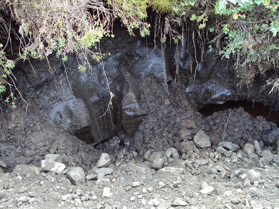 Erosion along the  Taylor Highway exposes massive ice in native ground adjacent to the embankment